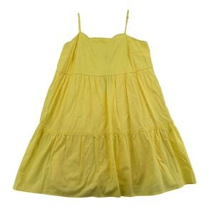 Wild Fable Womens Yellow Tiered Mini Dress Eyelet Lace Trim Sleeveless Medium